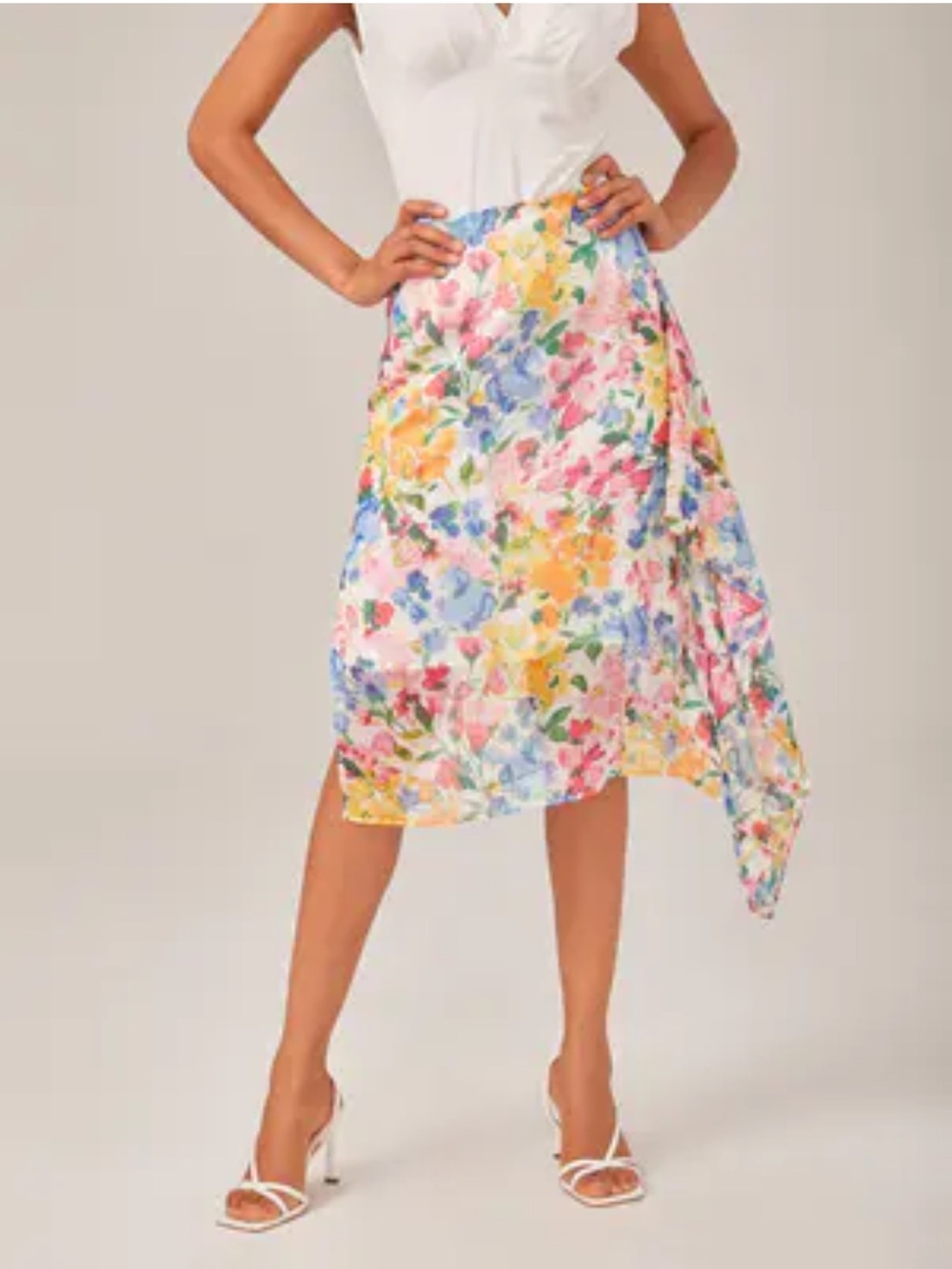 ADOR Elegant Ruffled Asymmetric High-Waisted A-Line Maxi Skirt S